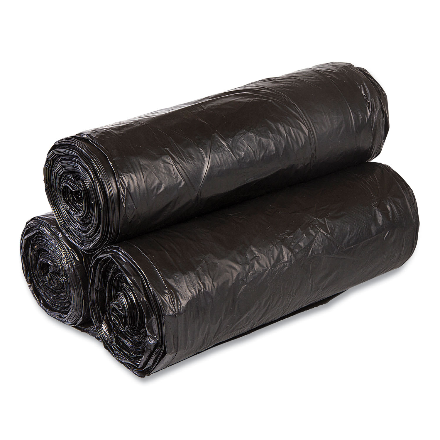 Interplast Group High Density Commercial Can Liner Value Pack, 56 gal, 19 mic, 43in x 46in, Black, Interleaved Roll, 25 Bags/Roll, 6 Rolls/CT