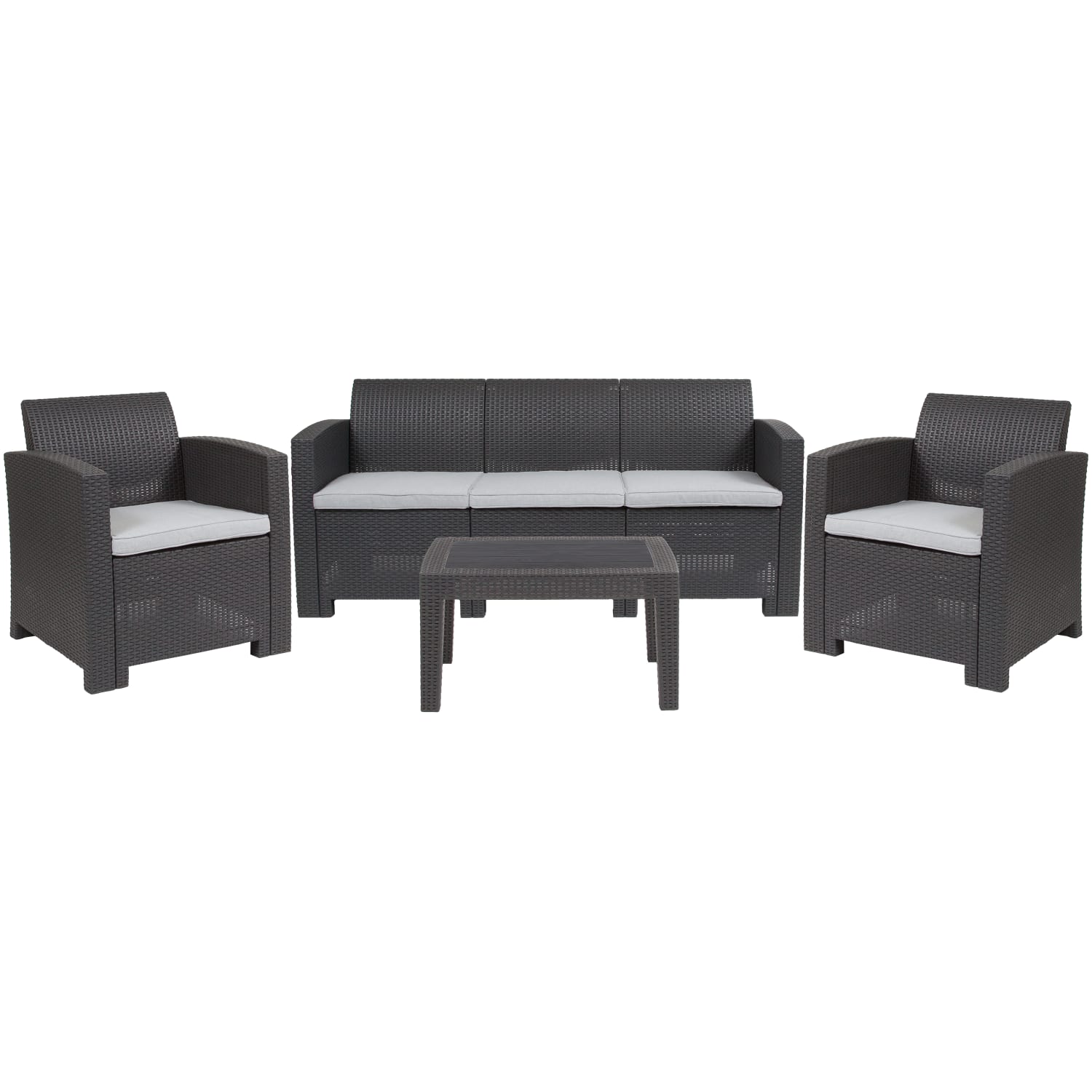 Flash Furniture Seneca 4-Piece Outdoor Faux Rattan Sofa Set, Dark Gray - Image 3