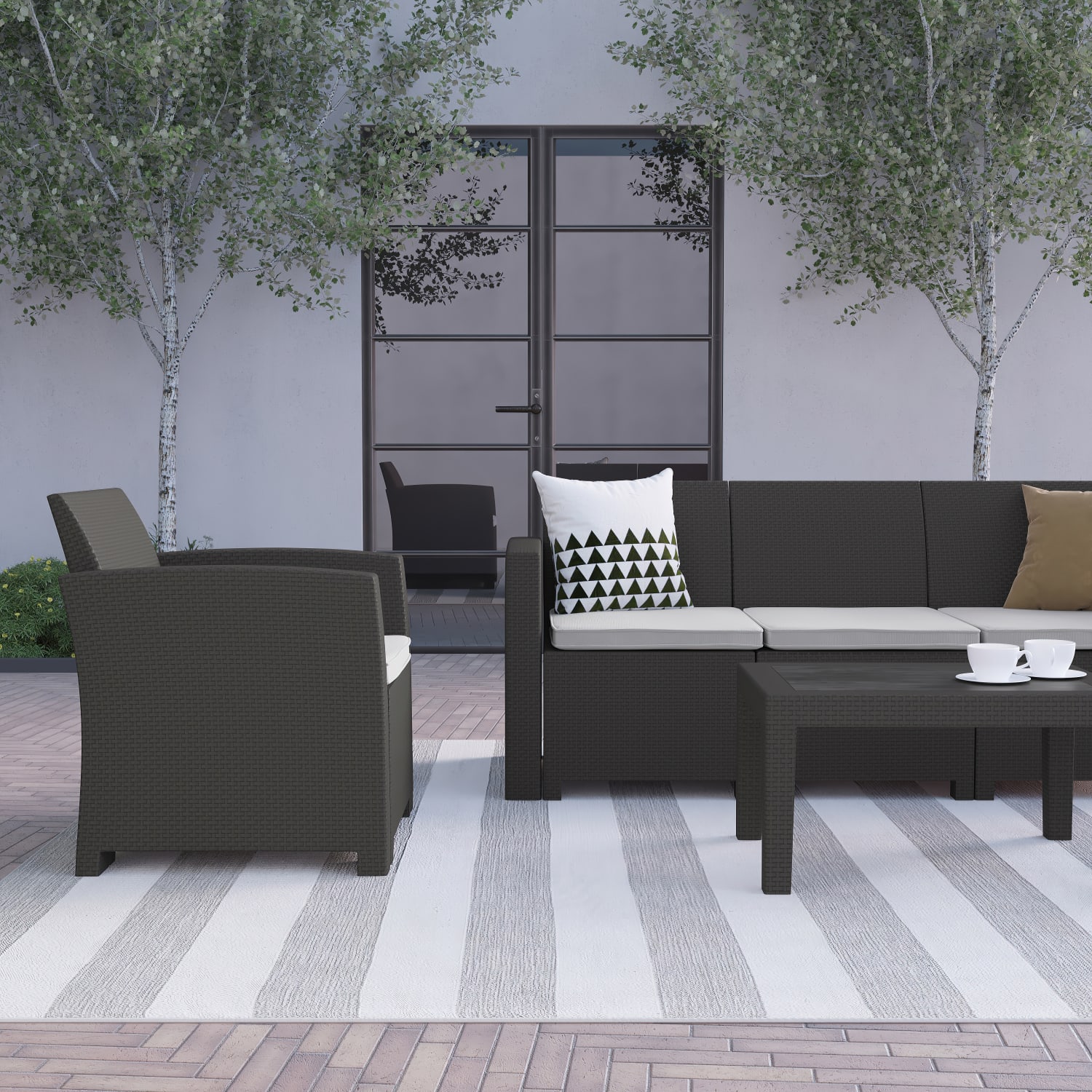 Flash Furniture Seneca 4-Piece Outdoor Faux Rattan Sofa Set, Dark Gray - Image 5