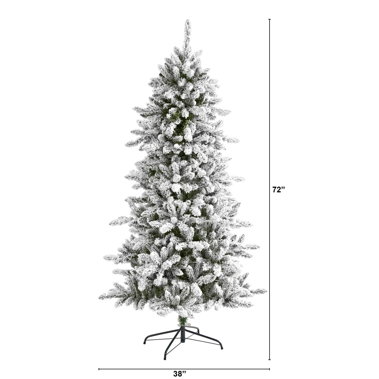 Nearly Natural Flocked Livingston Fir 72inH Artificial Christmas Tree With Pine Cones And Bendable Branches, 72inH x 38inW x 38inD, Green - Image 3