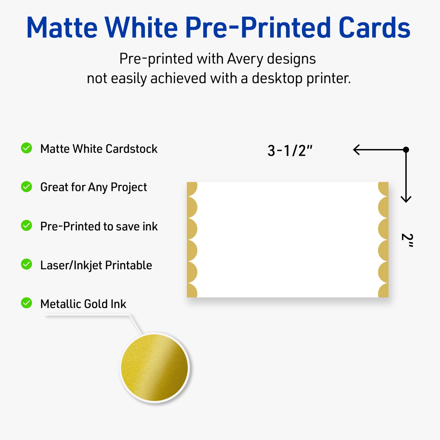 Avery Printable Cards With Sure Feed Technology, 2in x 3-1/2in, Matte White With Preprinted Gold Dots Edge, Pack Of 80 - Image 4