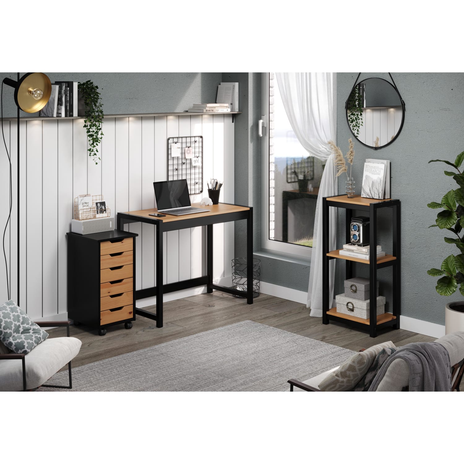 Trendfurn Torianna 3-Piece Office Set, Black/Honey - Image 3