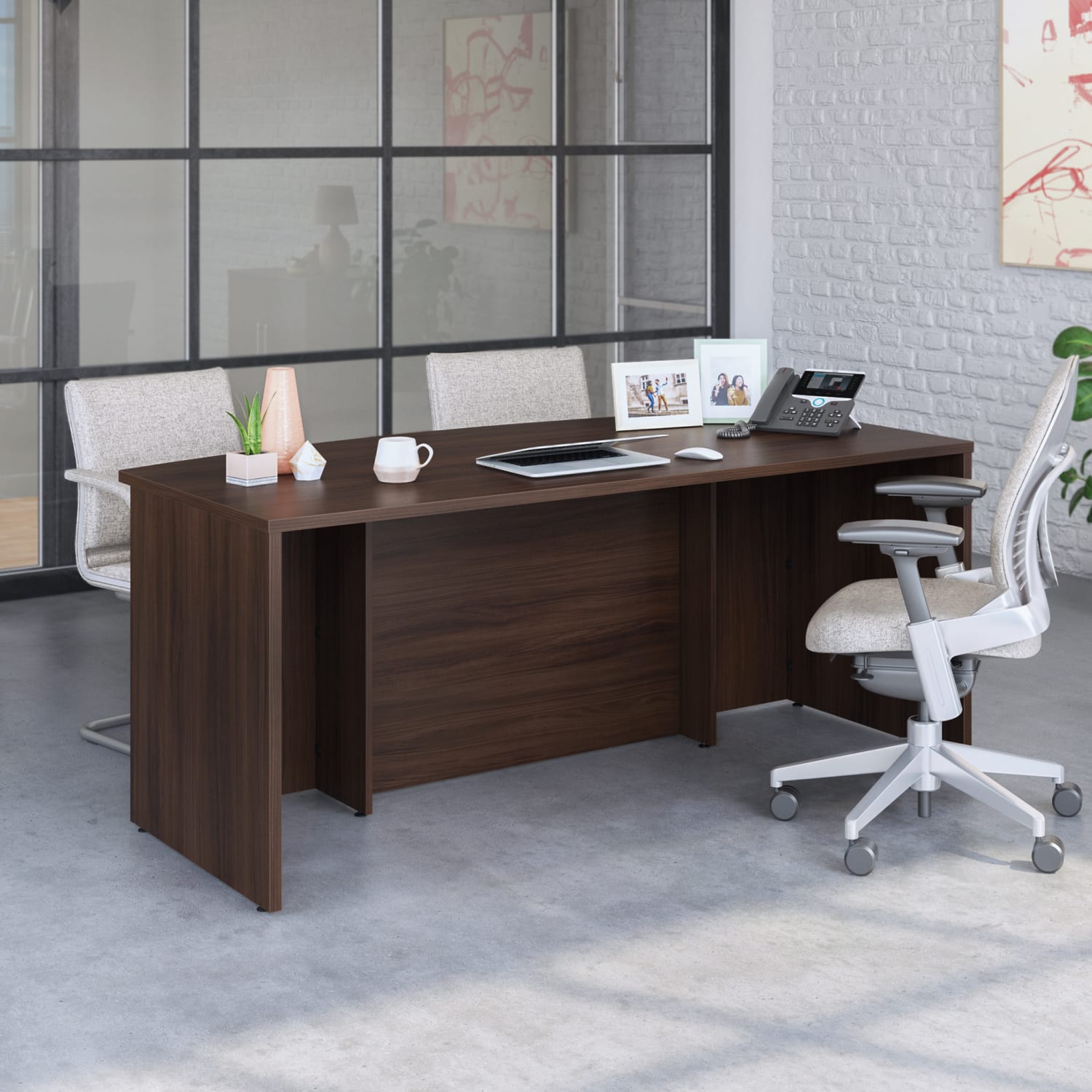 Sauder Affirm 72inW Commercial Bow-Front Office Computer Desk, Noble Elm - Image 4