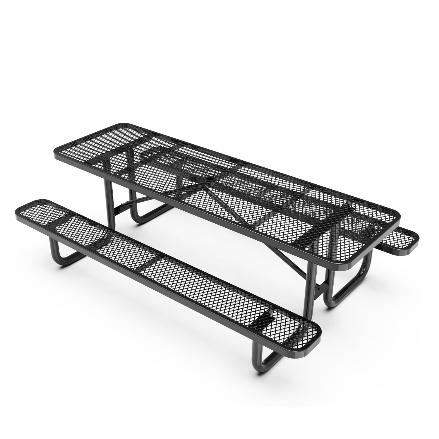 Flash Furniture Mantilla Outdoor Picnic Table with Commercial Heavy Gauge Expanded Metal Mesh Top and Seats and Steel Frame and Ground Anchors, 8ft, Black - Image 3
