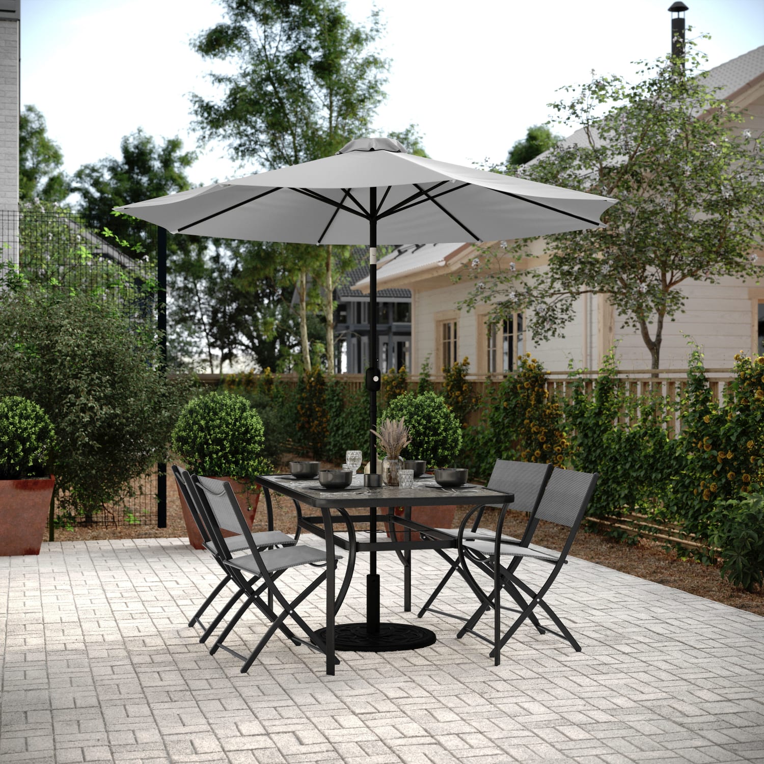 Flash Furniture Brazos Series Outdoor 4pcs Folding Chair with Flex Comfort Material and Metal Frame, Gray - Image 4