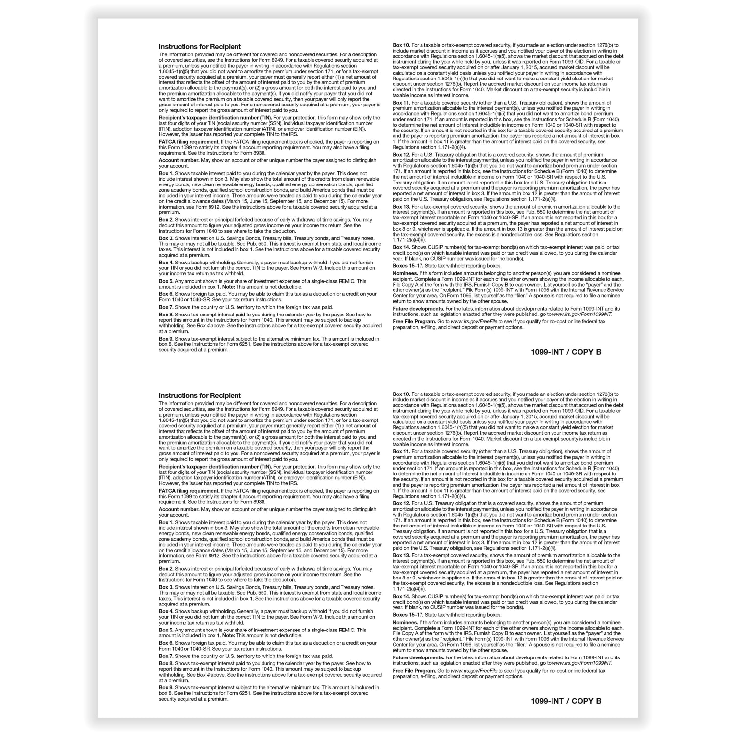 ComplyRight 1099-INT Tax Forms, 2-Up, Recipient Copy B, Laser, 8-1/2in x 11in, Pack Of 50 Forms - Image 3