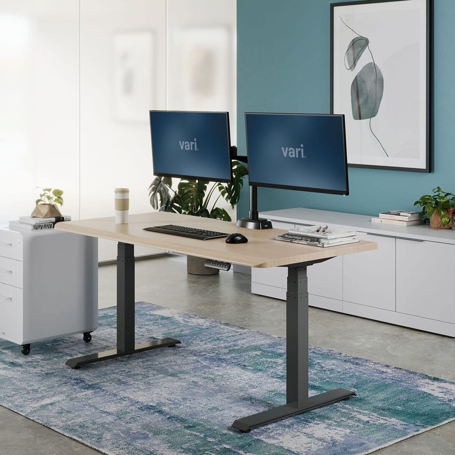 VARI Electric Standing Desk With ComfortEdge, 60inW, Light Wood - Image 3