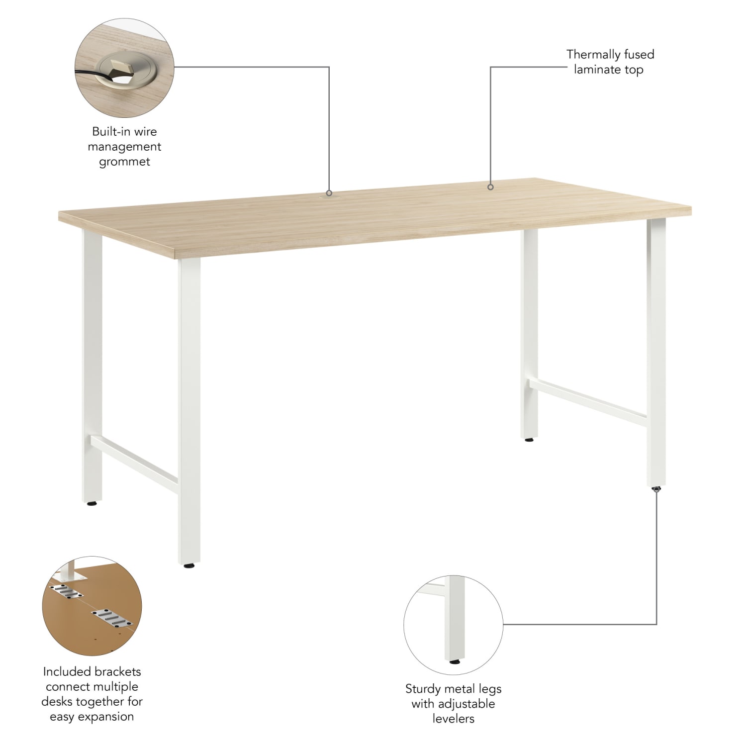 Bush Business Furniture Hustle 60inW Computer Desk With Metal Legs, Natural Elm, Standard Delivery - Image 6
