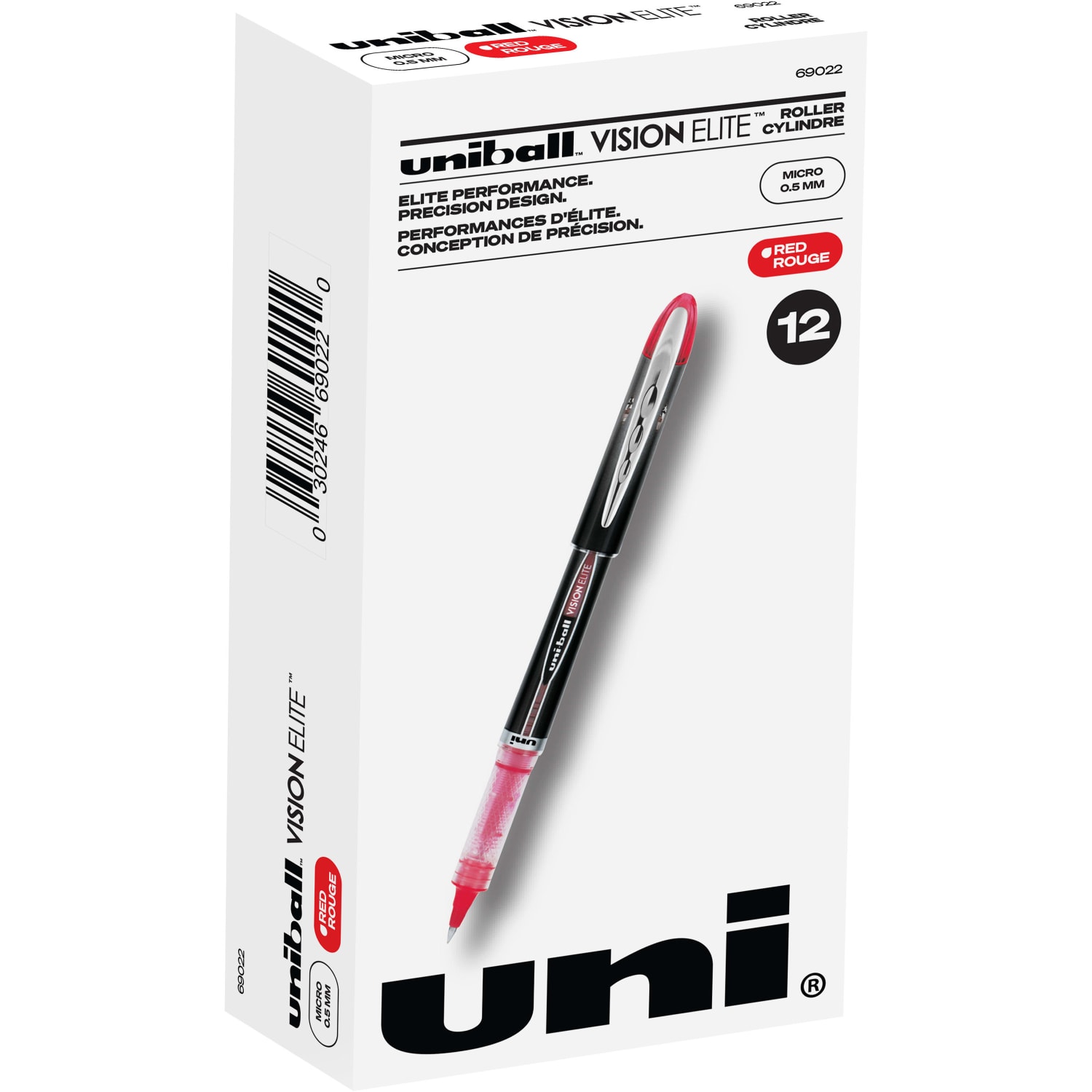uni-ball Vision Elite Rollerball Pens, 0.5 mm, Dark Gray Barrel, Red Ink - Image 3