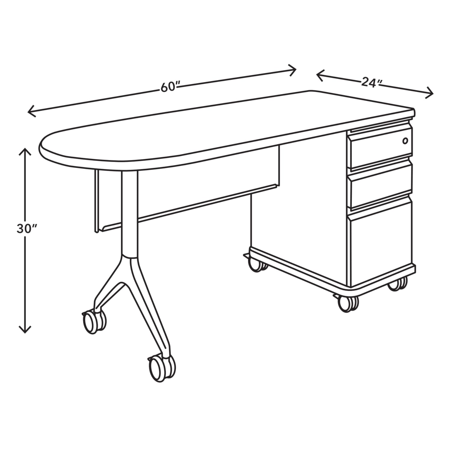 HON Smartlink Single Pedestal Mobile Workstation Teacher Desk With Modesty Panel, 30inH x 60inW x 24inD, Silver/Platinum - Image 5