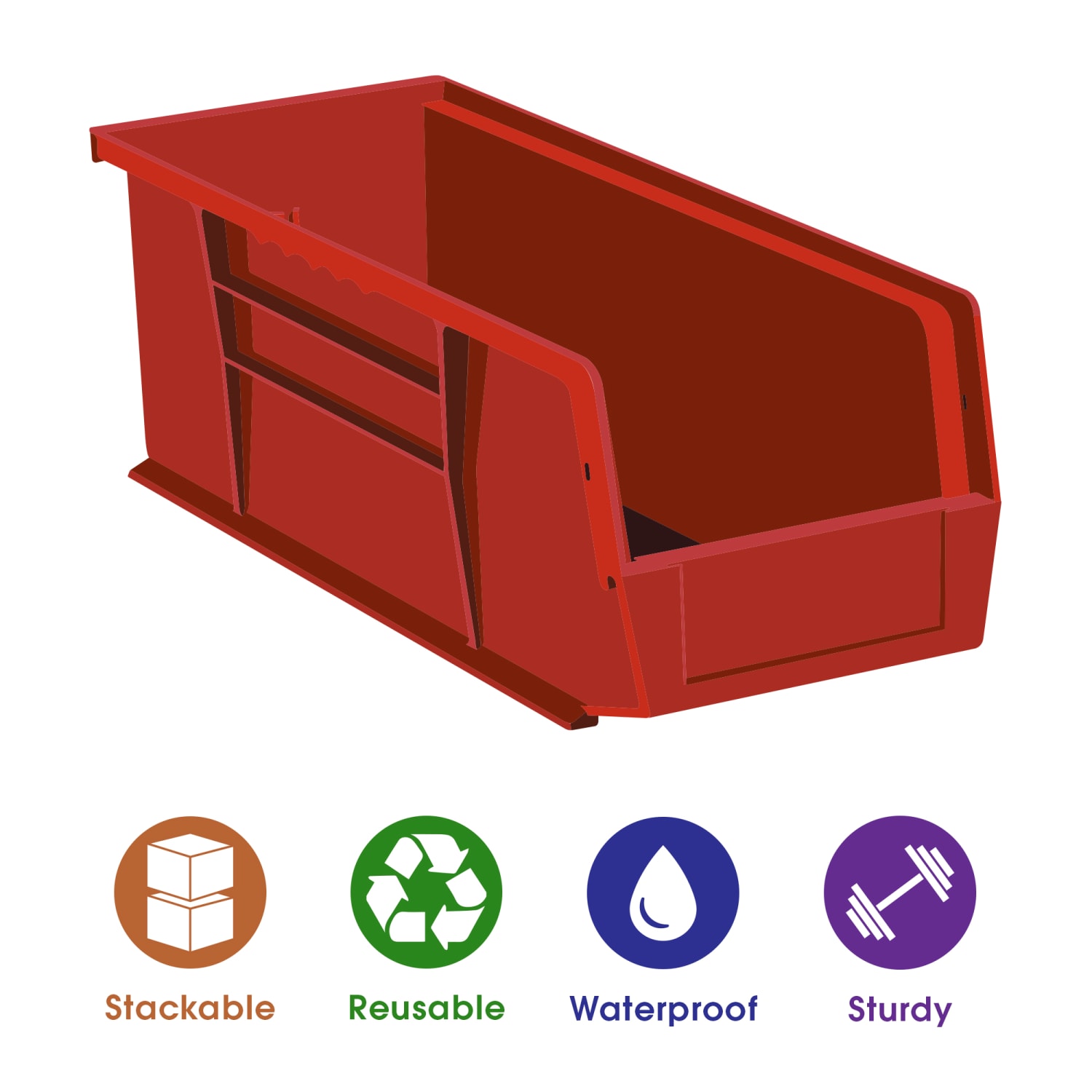 Partners Brand Plastic Stack & Hang Bin Boxes, Small Size, 9 1/4in x 6in x 5in, Red, Pack Of 12 - Image 4