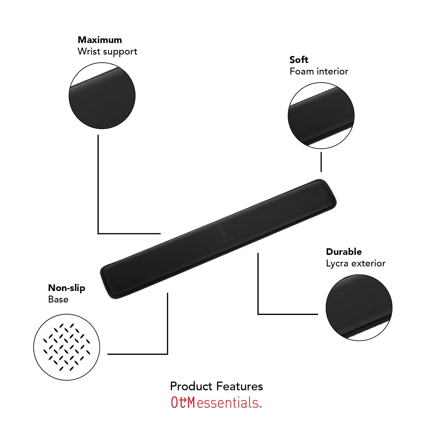 OTM Essentials Foam Wrist Rest, 22inL x 3inW x 1-1/2inH, Black - Image 4
