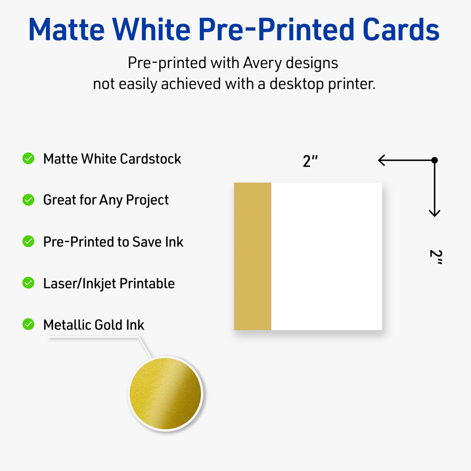 Avery Printable Cards With Sure Feed Technology, 2in x 2in, Matte White With Preprinted Gold-Dipped Edge, Pack Of 120 - Image 4