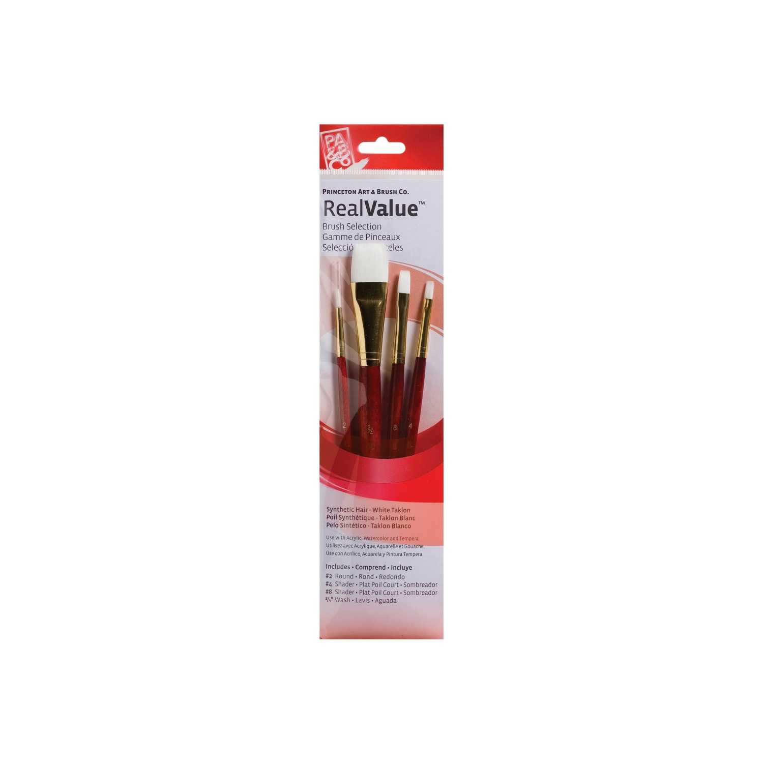 Princeton Real Value Series 9125 Red-Handle Brush Set, Assorted Sizes, Synthetic, Red, Set Of 4 - Image 3