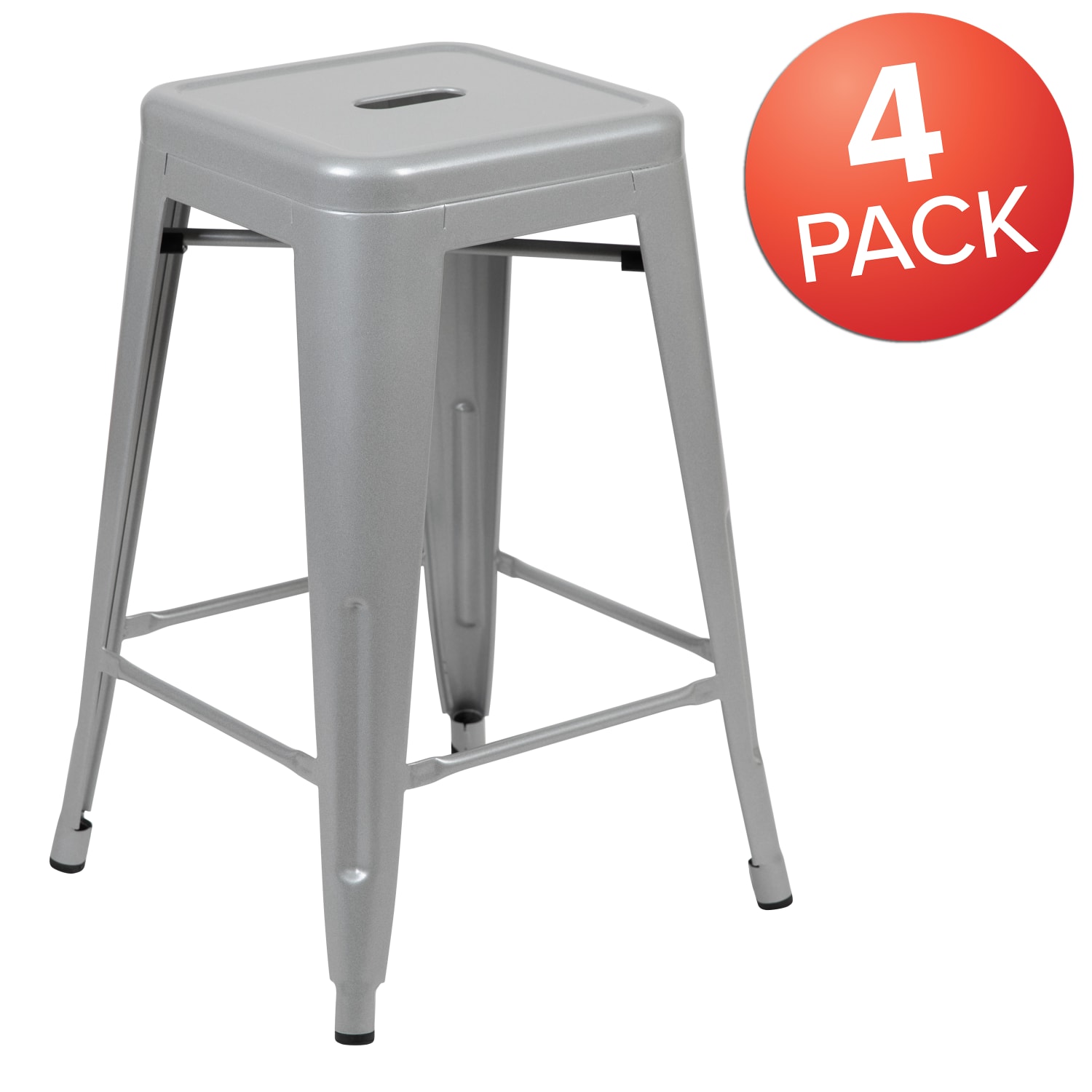 Flash Furniture 24in Metal Counter Height Bar Stools Set Of 4 Bar Stools Silver PopularChairscom