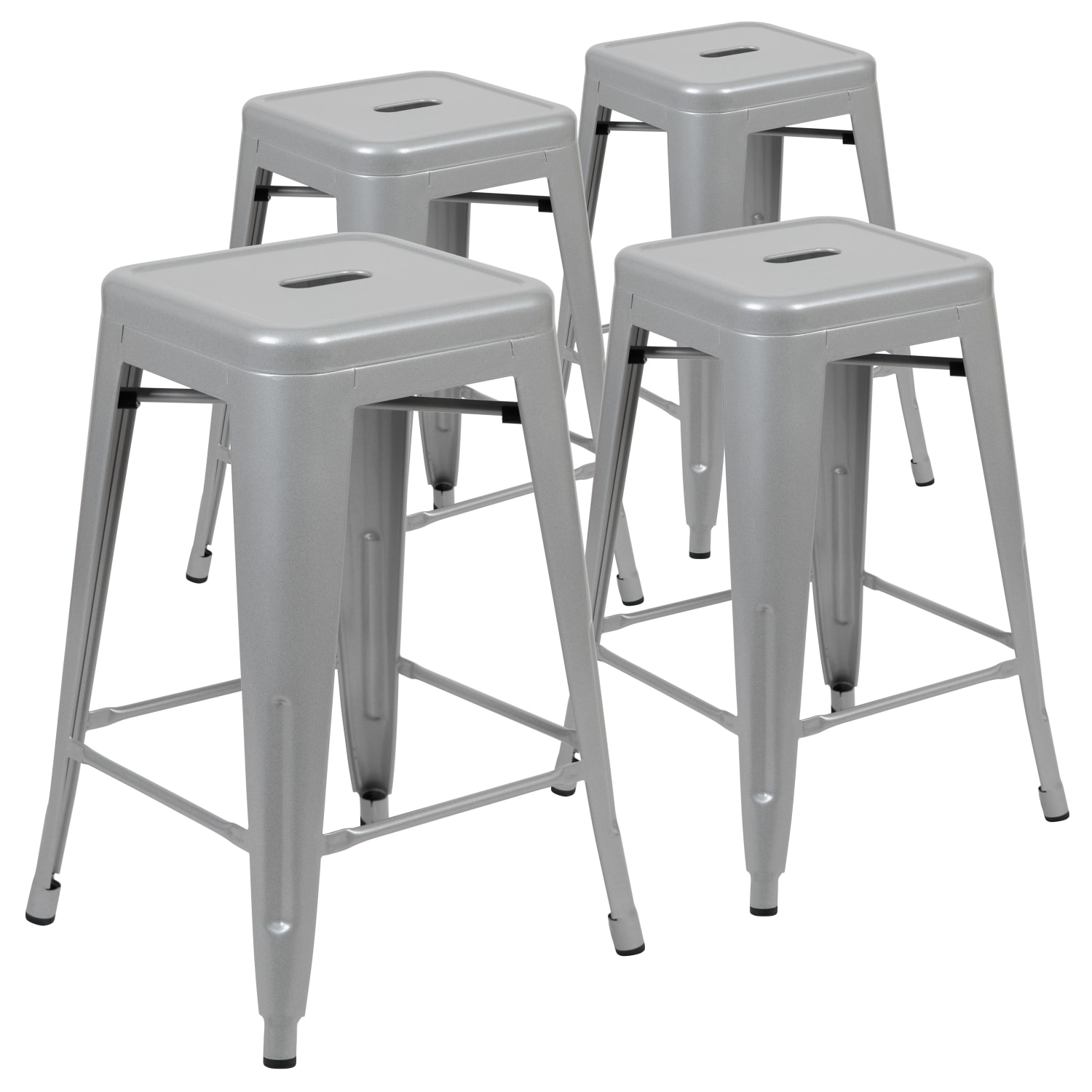 Flash Furniture 24in Metal Counter Height Bar Stools Set Of 4 Bar Stools Silver PopularChairscom