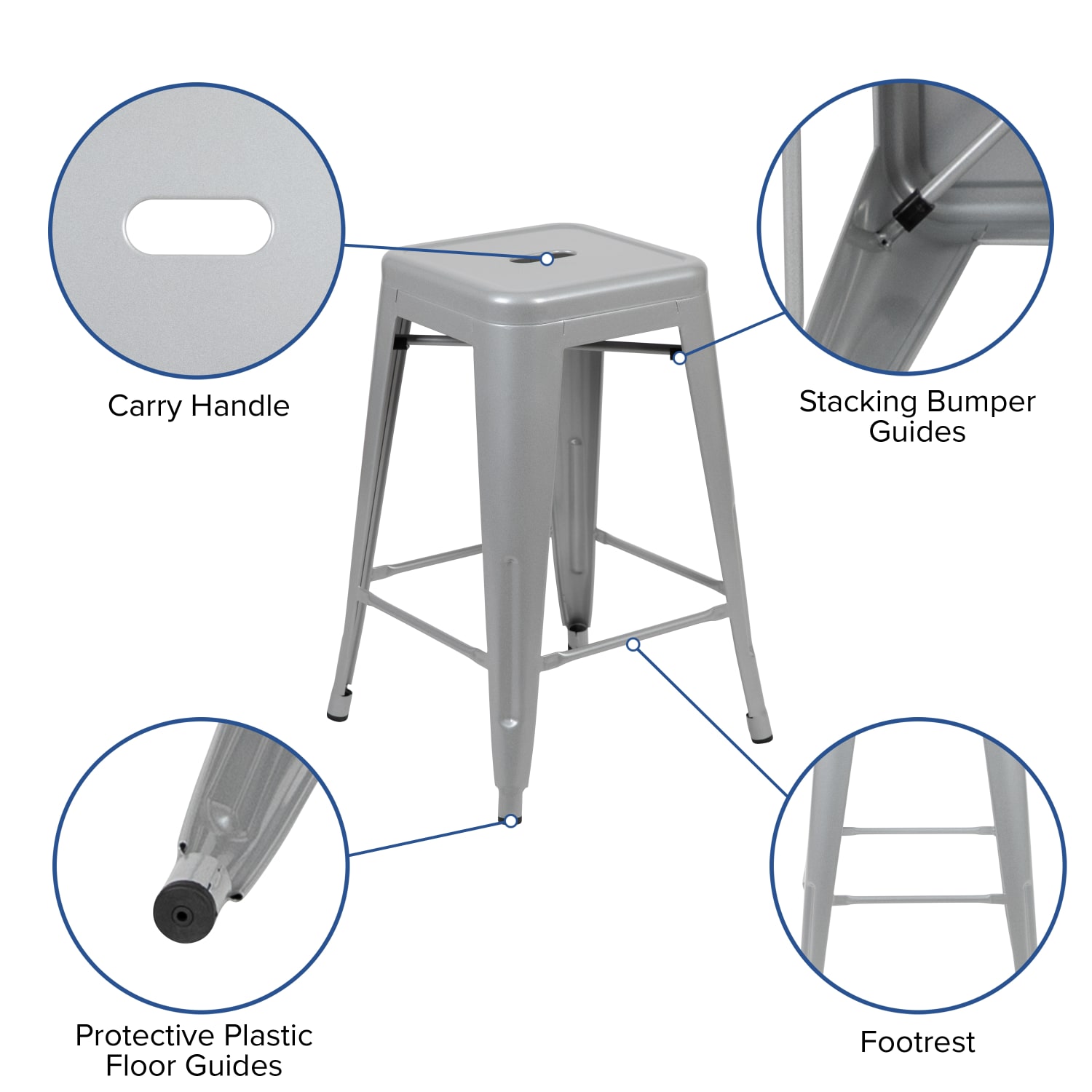 Flash Furniture 24in Metal Counter Height Bar Stools Set Of 4 Bar Stools Silver PopularChairscom