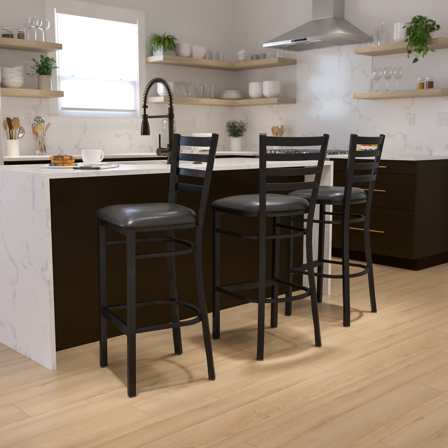 Flash Furniture HERCULES Ladder Back Restaurant Bar Stool Black PopularChairscom Flash Furniture HERCULES Ladder Back Restaurant Bar Stool Black PopularChairscom