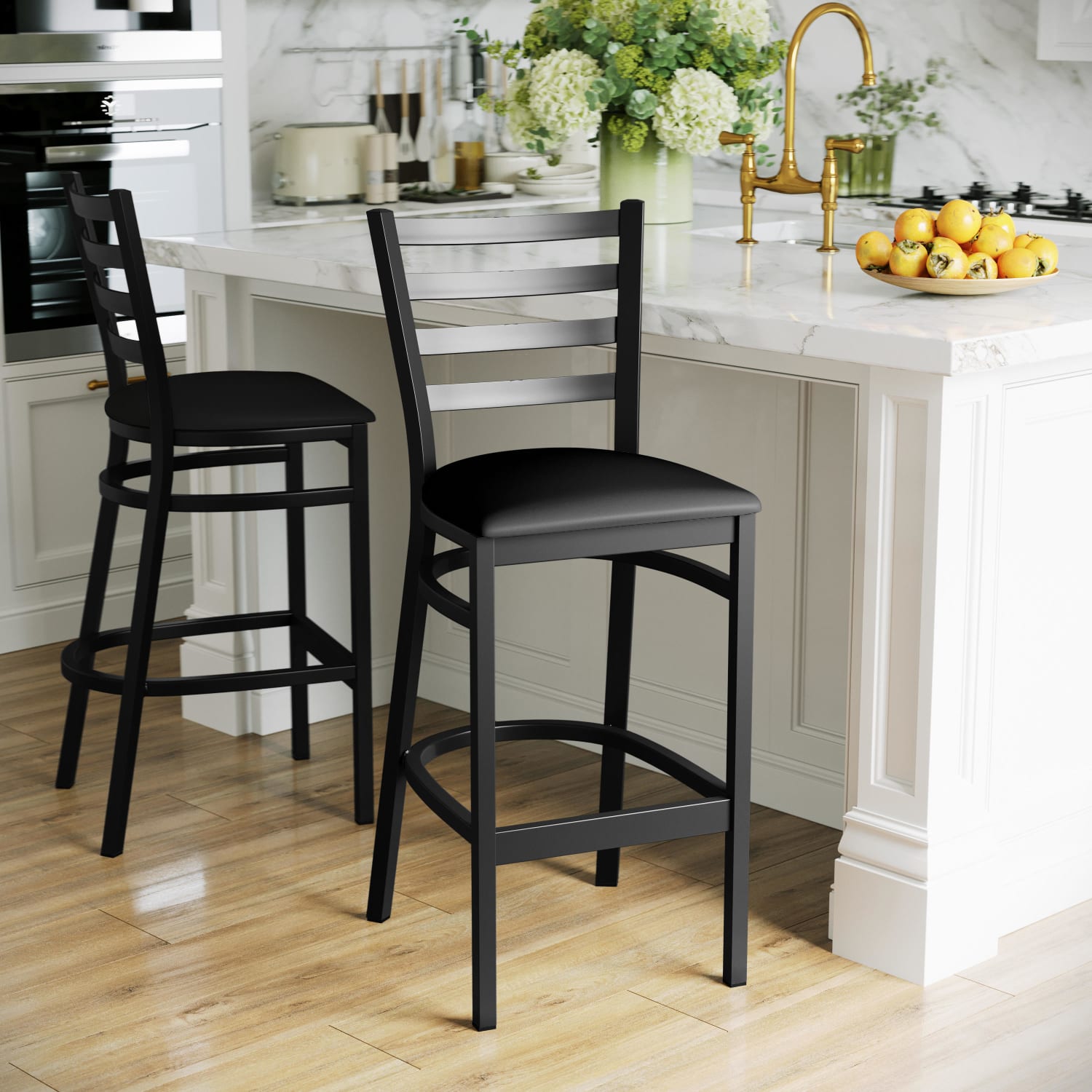 Flash Furniture HERCULES Ladder Back Restaurant Bar Stool Black PopularChairscom