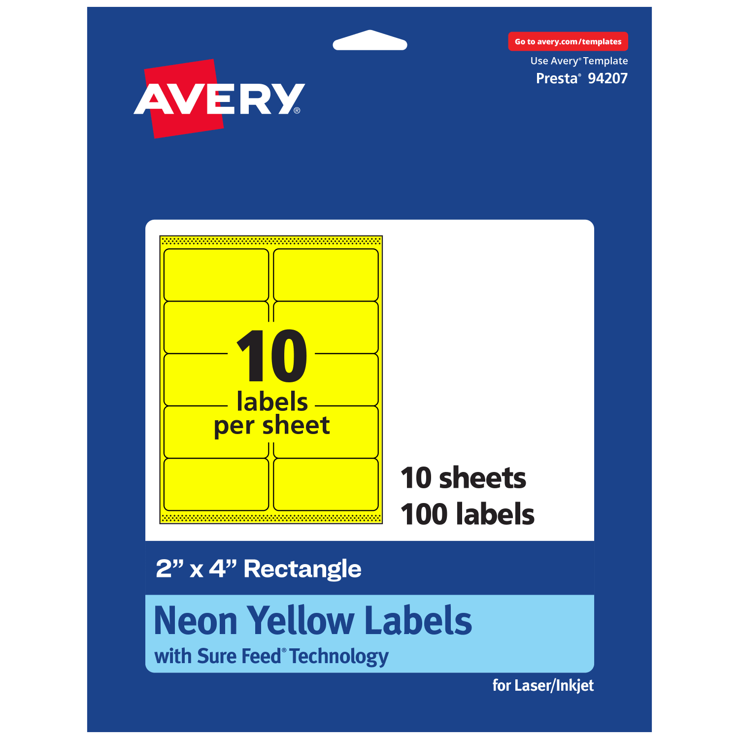 Avery Printable Labels With Sure Feed Technology, 94207-NYP10, Rectangle, 2in x 4in, Matte Neon Yellow, Pack of 100 - Image 3