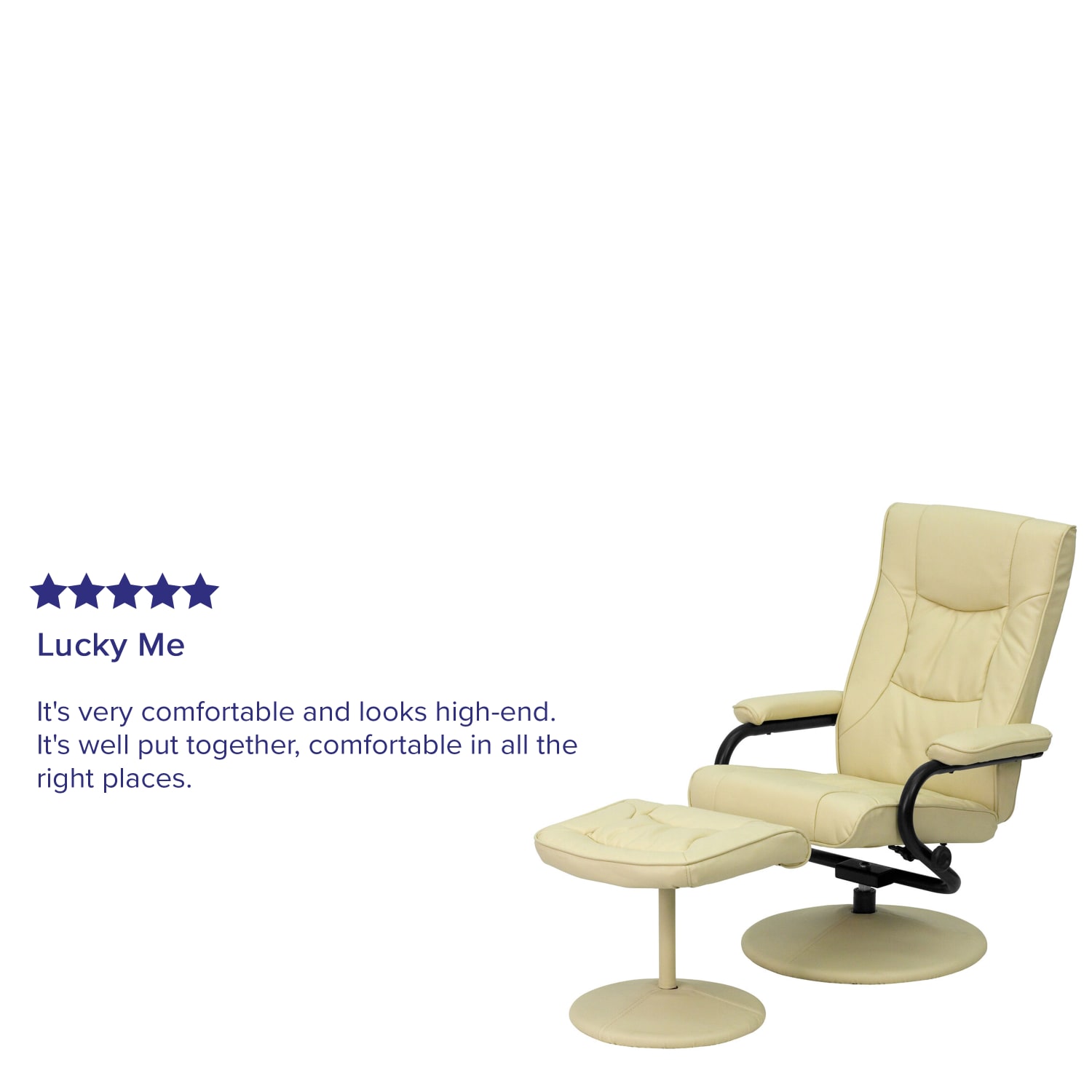 Flash Furniture Contemporary Recliner With Wrapped Base Ottoman, Cream - Image 5