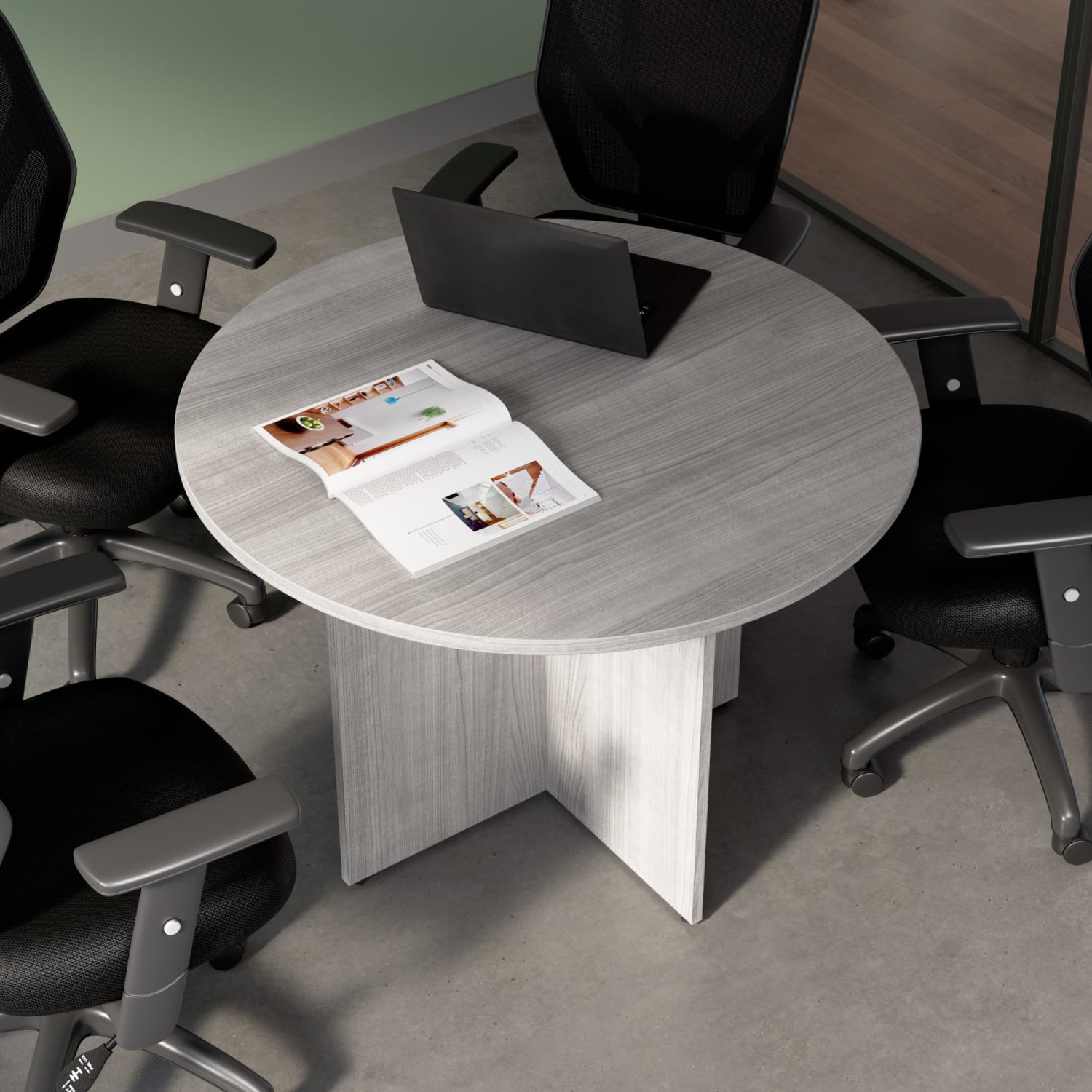 Bush Business Furniture 42-inch Round Conference Table with Wood Base, Platinum Gray, Standard Delivery - Image 4
