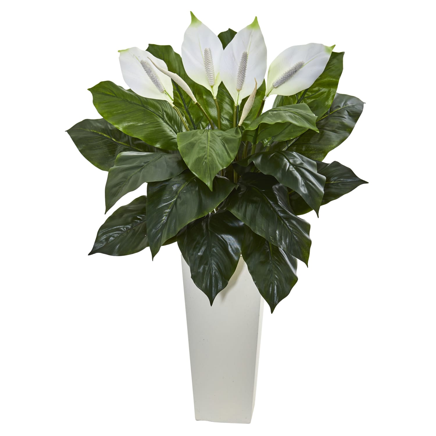 Nearly Natural Spathiphyllum 3ft Artificial Plant With Tower Planter, Green/White