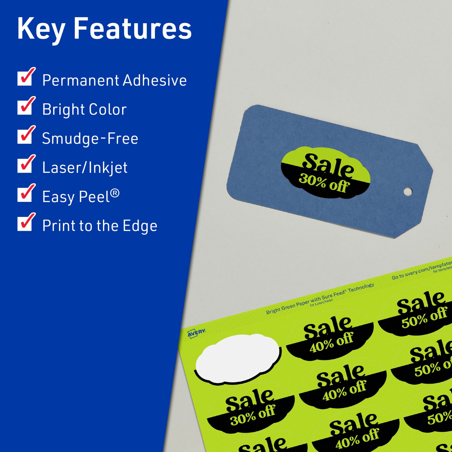 Avery Print-To-The-Edge Labels With Sure Feed Technology And Easy Peel, 94061-BGP20, Oval Scalloped, 1-1/8inx2-1/4in, Matte Bright Green, Pack of 420 - Image 3