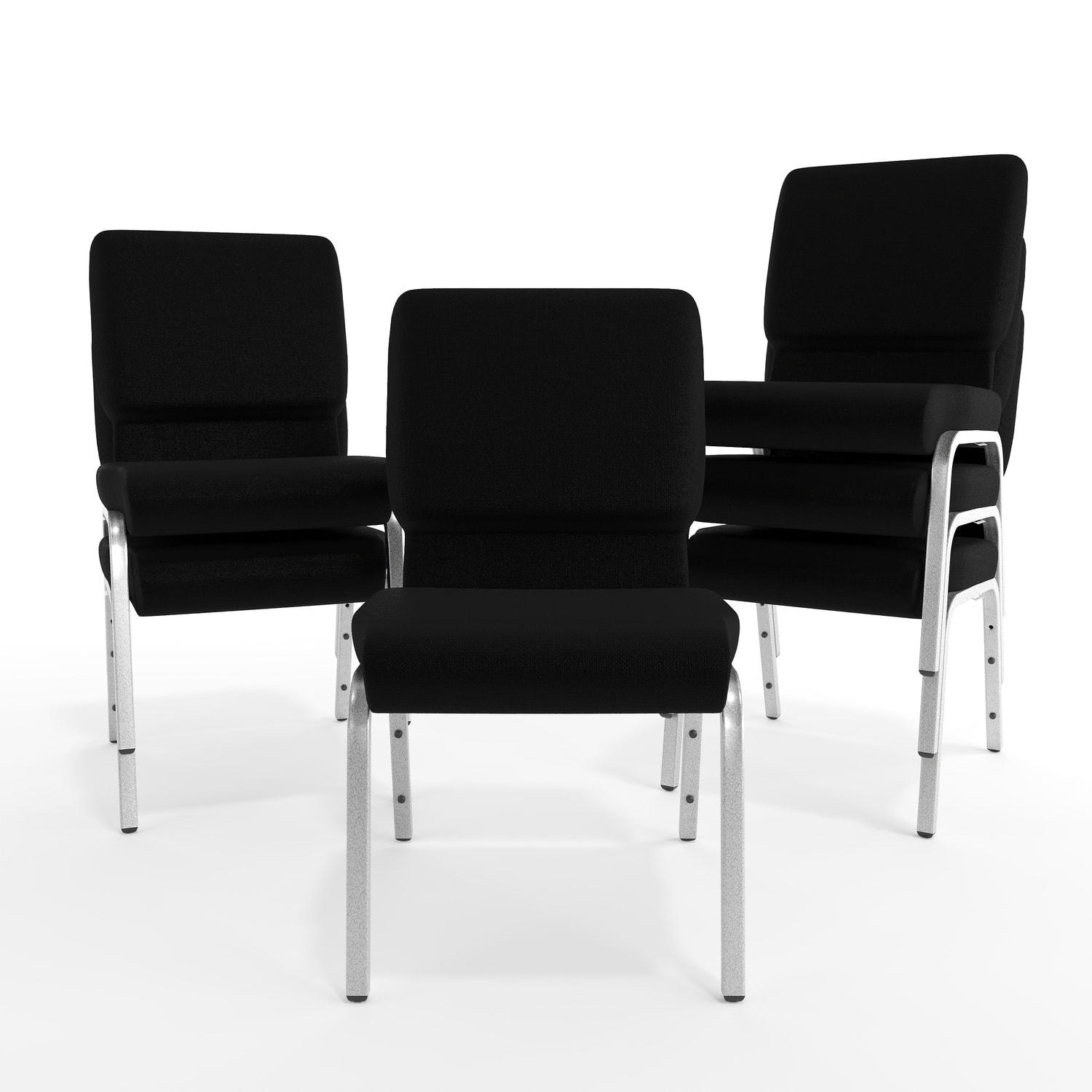Flash HERCULES Series Church Padded Fabric Seat, Foam Back Stacking Chair, 17in Seat Width, Black Seat/Silver Frame, Quantity: 1 - Image 8