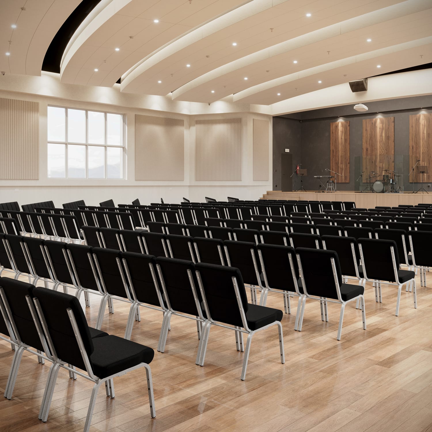 Flash HERCULES Series Church Padded Fabric Seat, Foam Back Stacking Chair, 17in Seat Width, Black Seat/Silver Frame, Quantity: 1 - Image 12