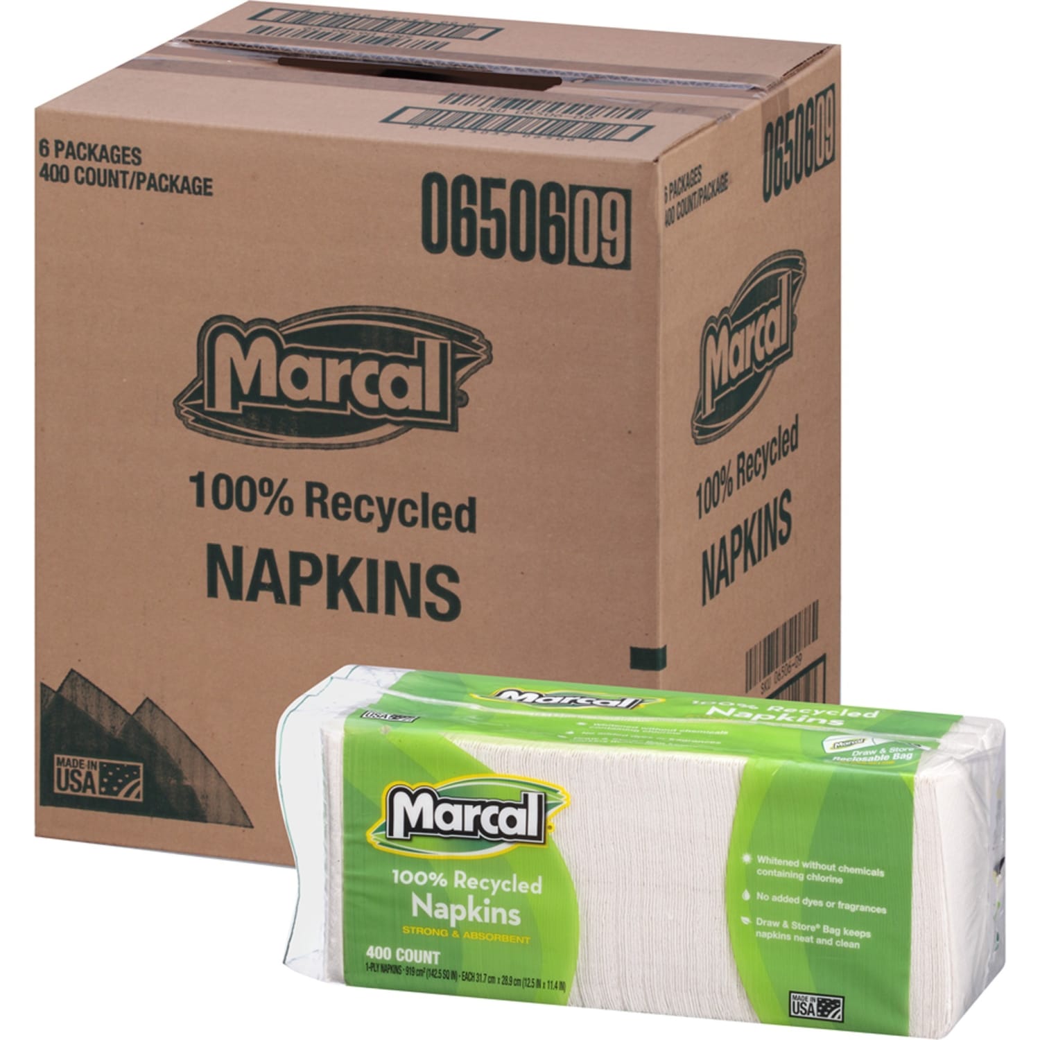 Marcal Luncheon Napkins, 11-3/8inH x 10-1/2inW, 100% Recycled, Pack Of 400 - Image 3