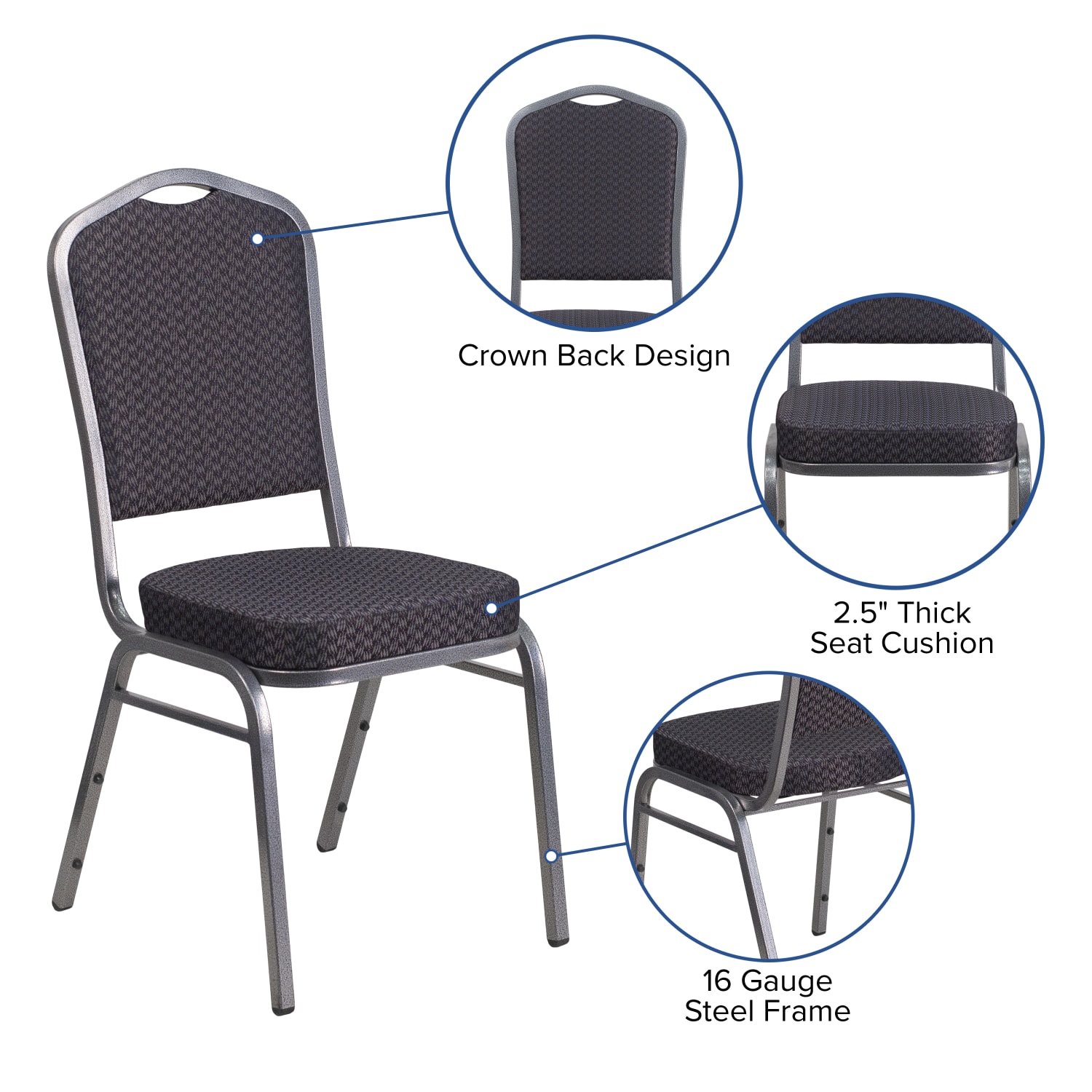 Flash Furniture HERCULES Fabric Crown Back Stacking Banquet Chair BlackSilver PopularChairscom