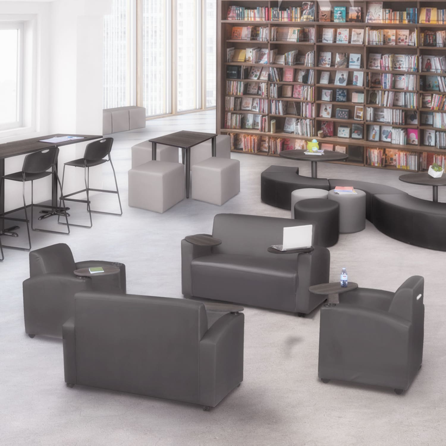 Regency Supernova Loveseat With Tablet Arm 33inH x 56inW x 29inD Gray PopularChairscom