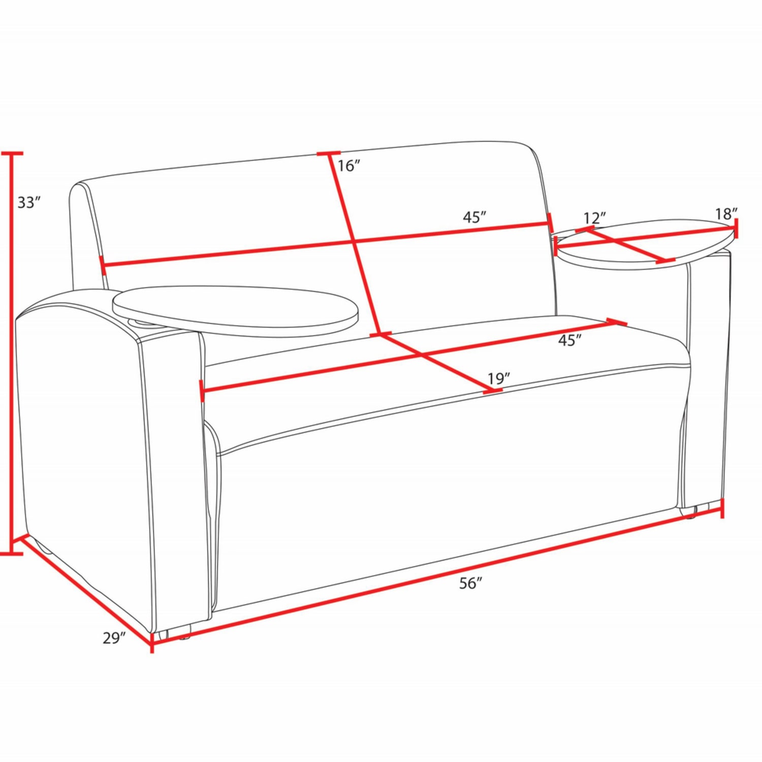 Regency Supernova Loveseat With Tablet Arm, 33inH x 56inW x 29inD, Gray - Image 4