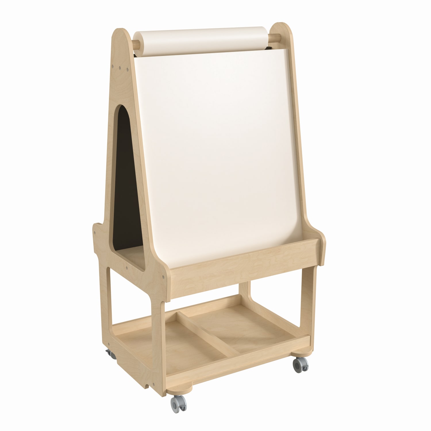 Flash Furniture Bright Beginnings Commercial Wood Dual-Sided Mobile 2-Person Art Station with Locking Caster Wheels And Bottom Shelf Storage, 48-1/4inH x 24-1/2inW x 22inD, Beech - Image 3