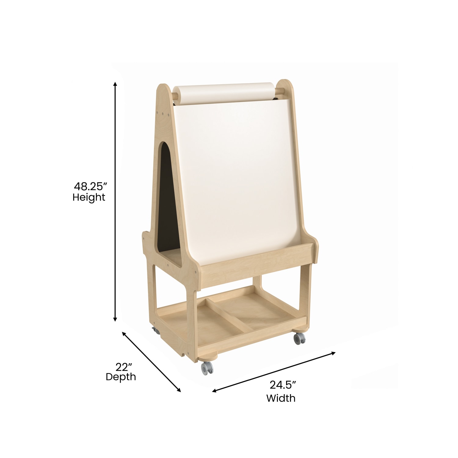 Flash Furniture Bright Beginnings Commercial Wood Dual-Sided Mobile 2-Person Art Station with Locking Caster Wheels And Bottom Shelf Storage, 48-1/4inH x 24-1/2inW x 22inD, Beech - Image 6