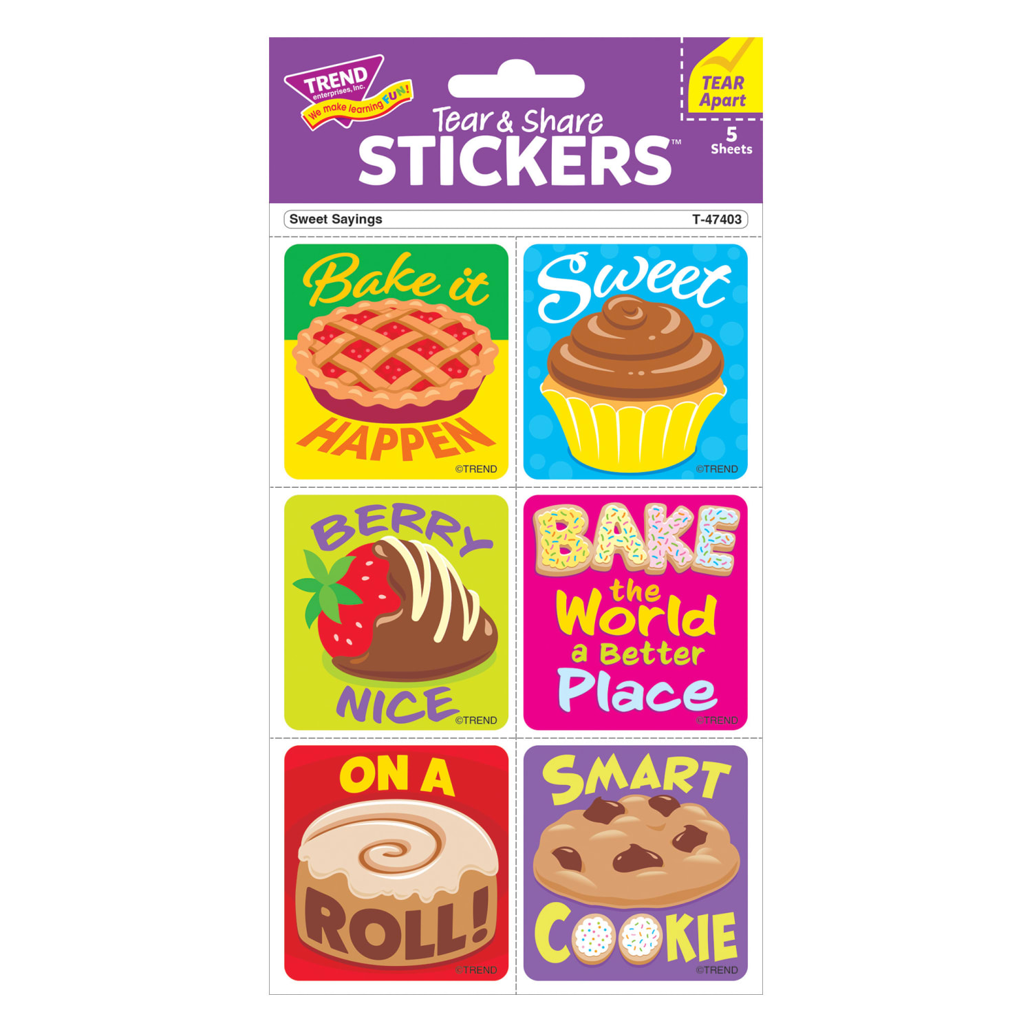 Trend Tear & Share Stickers, Sweet Sayings, 30 Stickers Per Pack, Set Of 6 Packs - Image 3