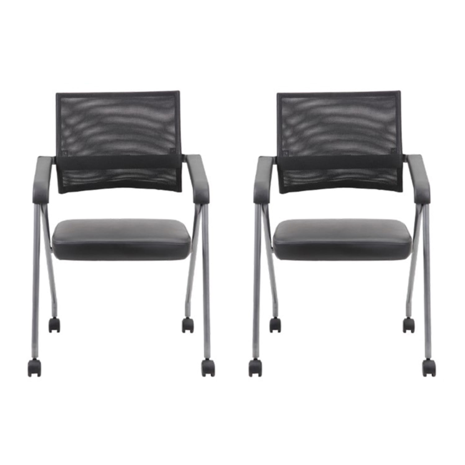 Boss Office Products Nesting Chairs, Black/Pewter, Set Of 2