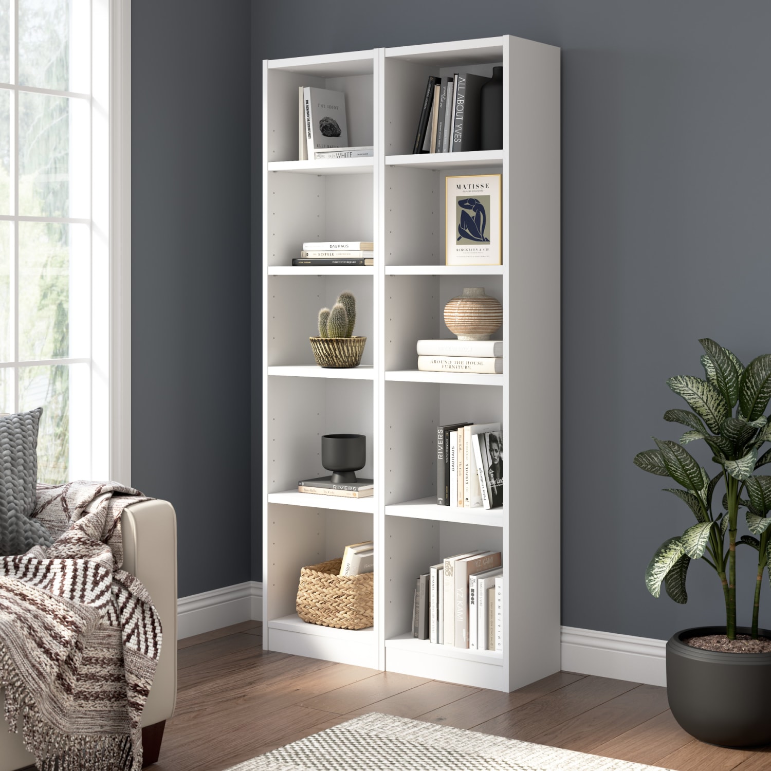 Bush Furniture Universal 71inH Tall 5 Shelf Bookcase - Set of 2, White, Standard Delivery - Image 3