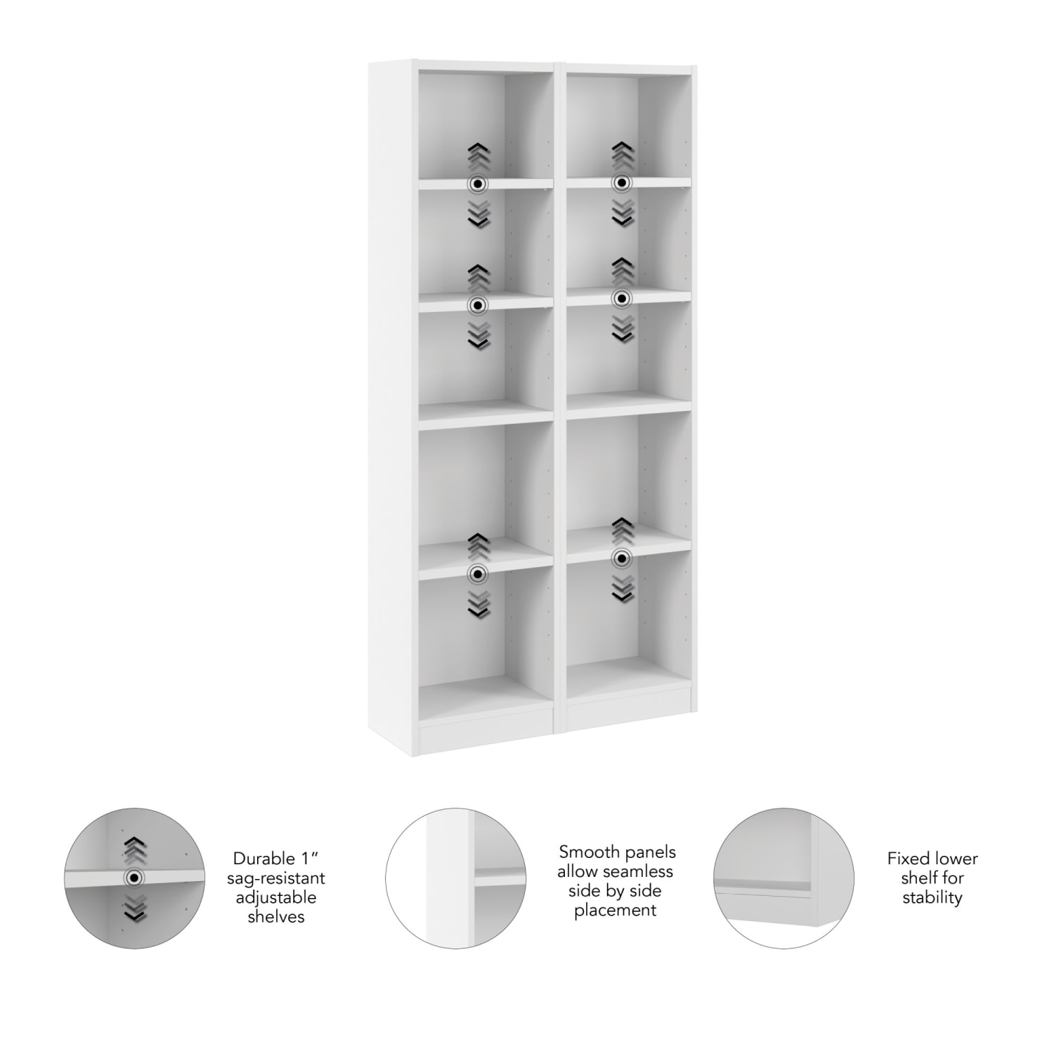 Bush Furniture Universal 71inH Tall 5 Shelf Bookcase - Set of 2, White, Standard Delivery - Image 6