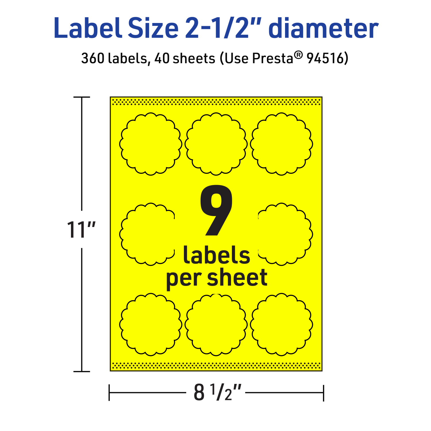 Avery Print-To-The-Edge Labels With Sure Feed Technology, 94516-NYP40, Round Scalloped, 2-1/2in, Matte Neon Yellow, Pack of 360 - Image 6