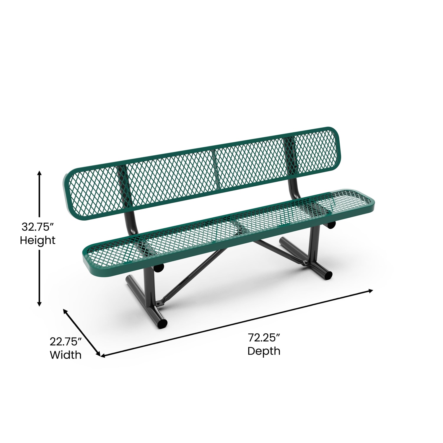Flash Furniture Sigrid Outdoor Bench with Backrest, Commercial Grade Expanded Metal Mesh Seat and Backrest and Steel Frame with Ground Anchors, Green - Image 6