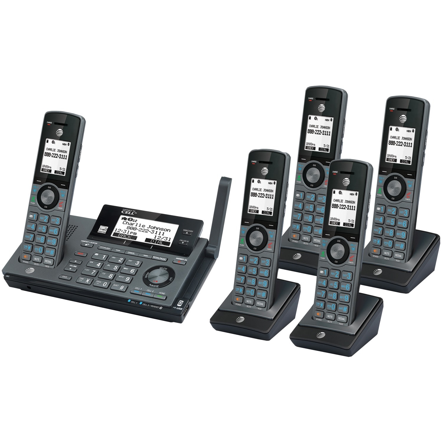 AT&T DECT 6.0 Connect-to-Cell 5-Handset Phone System, ATCLP99587 - Image 4