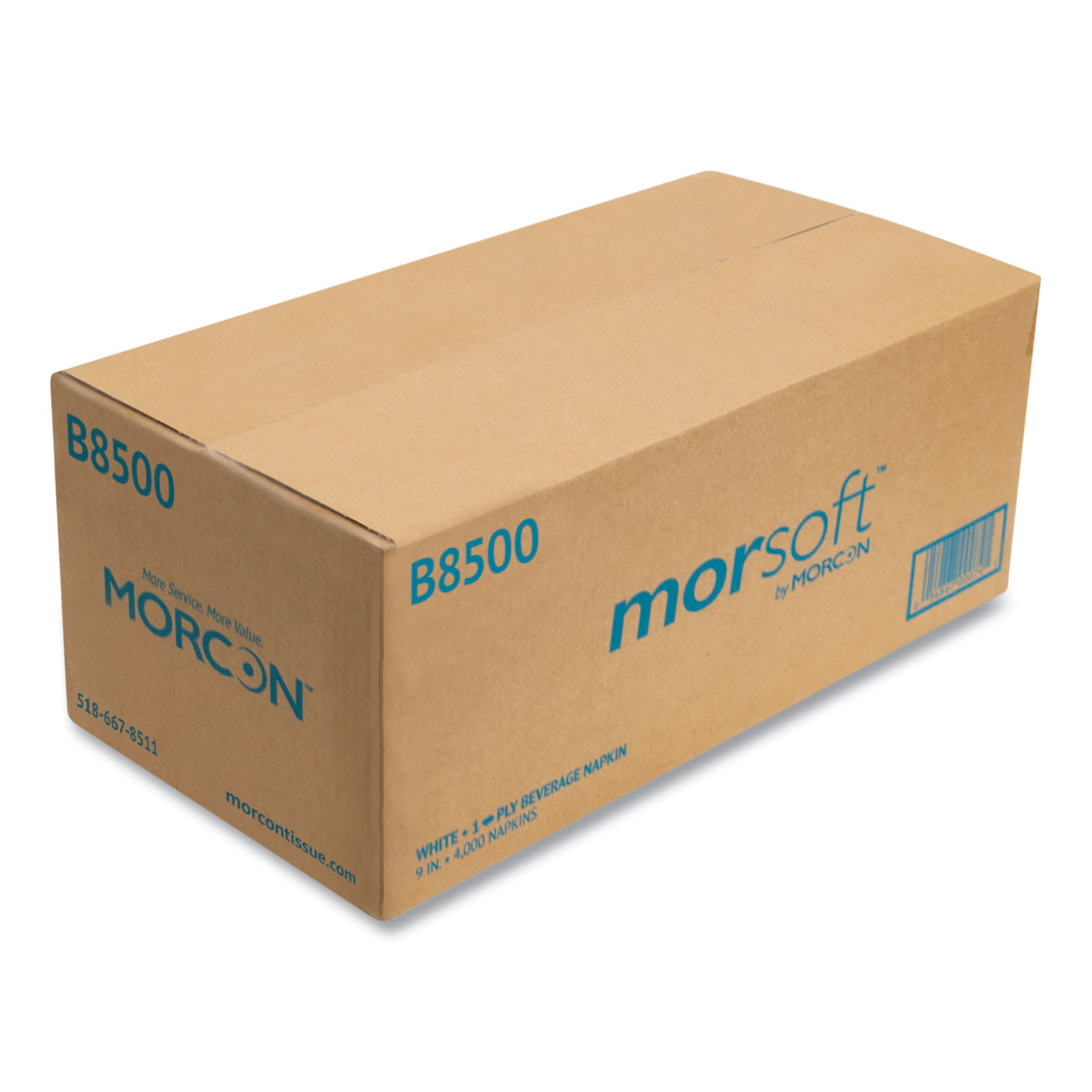 Morcon Tissue Morsoft Beverage Napkins, 9 x 9/4, White, 500/Pack, 8 Packs/Carton - Image 3