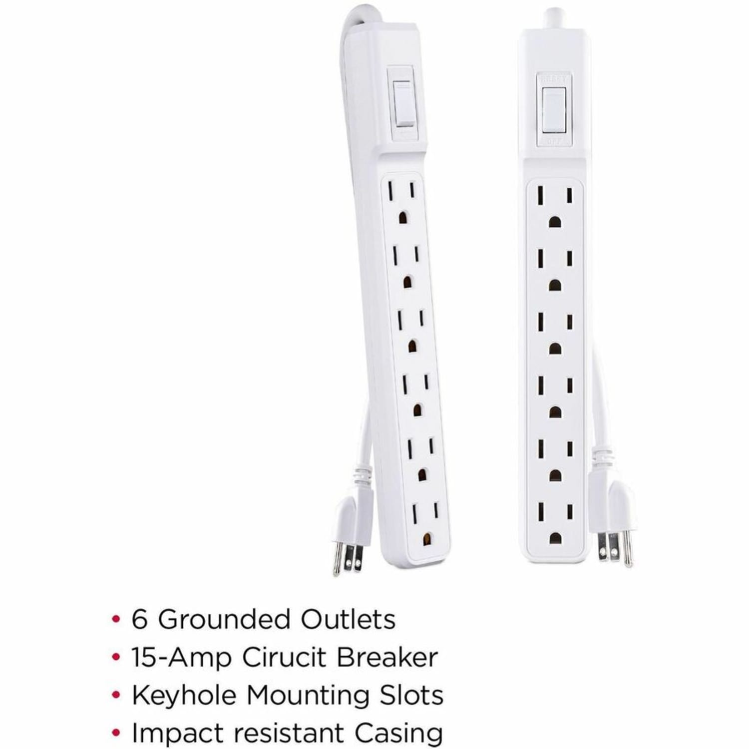 CyberPower MP1044NN Multipack - (2) 6-Outlet Power Strips, White, 2ft Cord, 1 Year Limited Warranty - Image 3