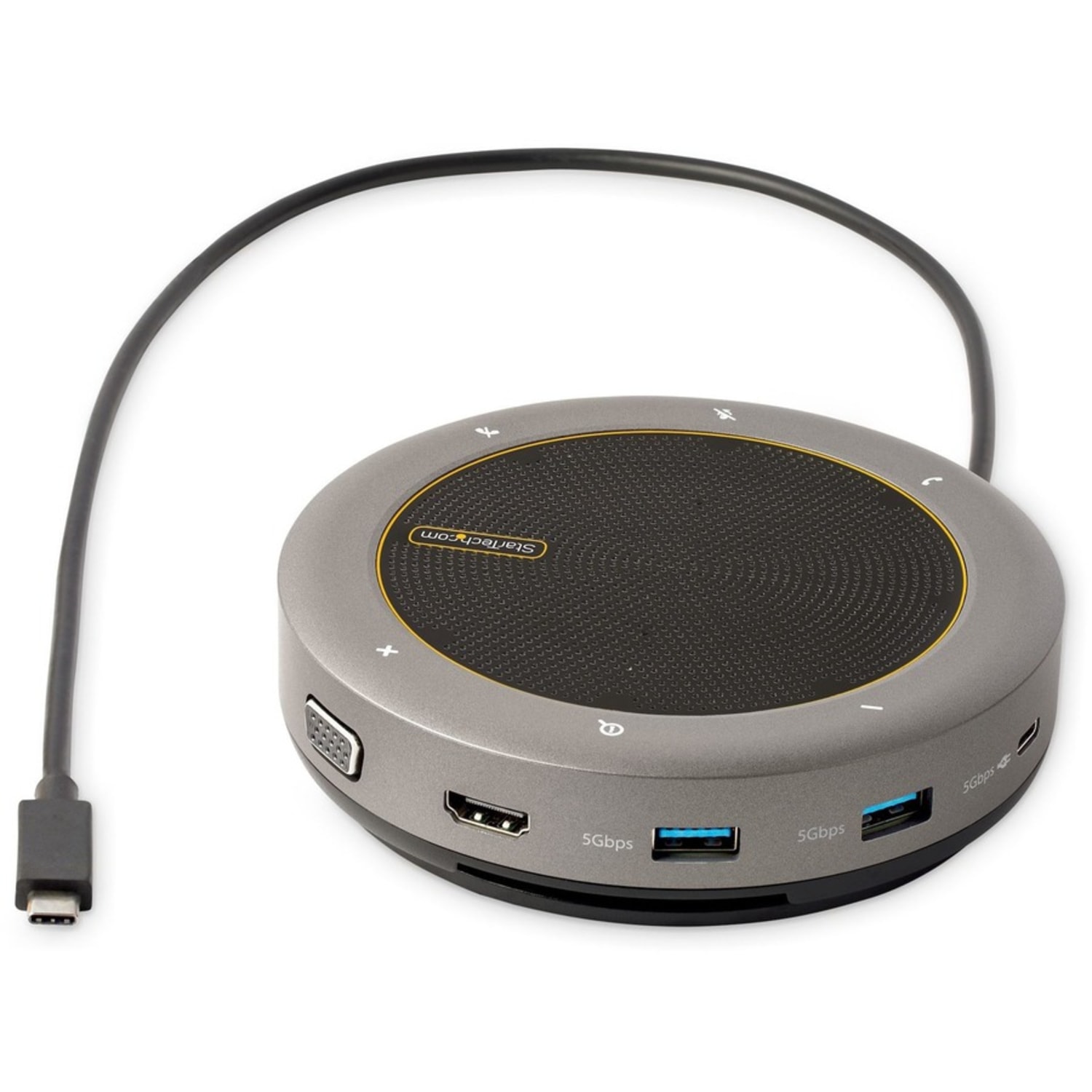 StarTech.com USB-C Speakerphone Docking Station, Mini Portable Conference Speaker/Audio Dock, VGA/4K HDMI, USB Hub, Teams/Zoom/Softphone - Image 3