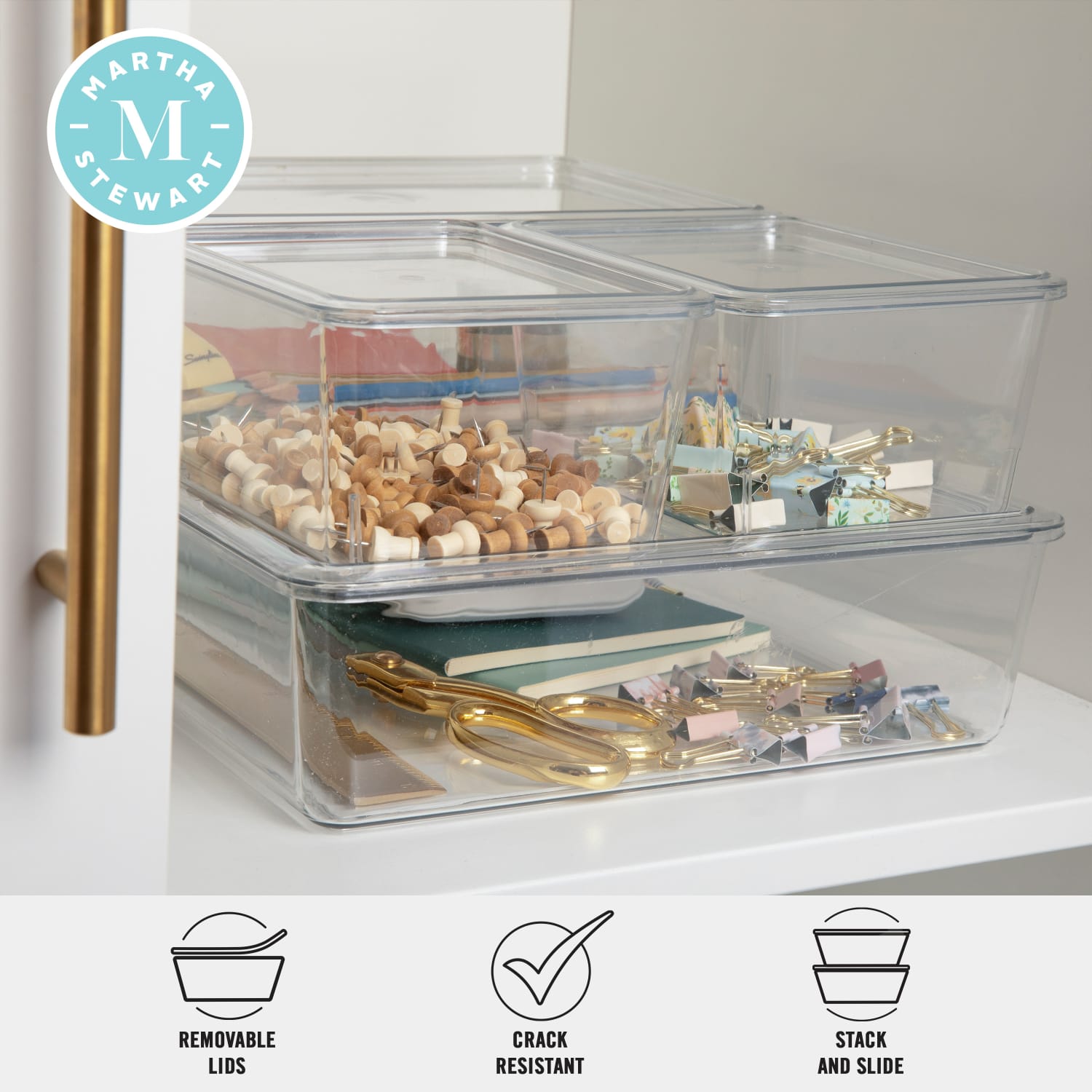 Martha Stewart Brody Stackable Plastic Storage Boxes With Lids, 3-1/4inH x 14inW x 10-1/2inD, Clear, Set Of 4 Boxes - Image 4