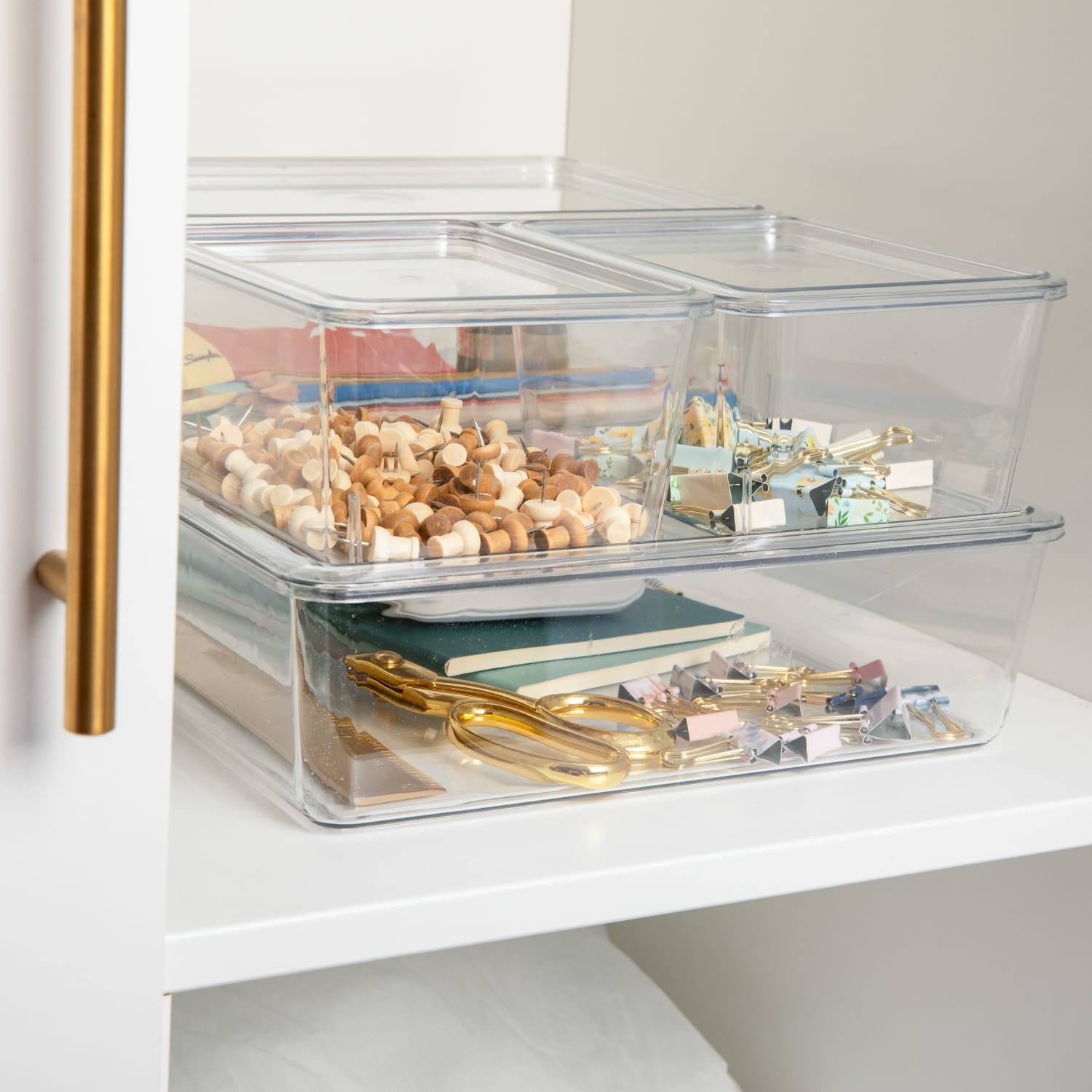 Martha Stewart Brody Stackable Plastic Storage Boxes With Lids, 3-1/4inH x 14inW x 10-1/2inD, Clear, Set Of 4 Boxes - Image 6