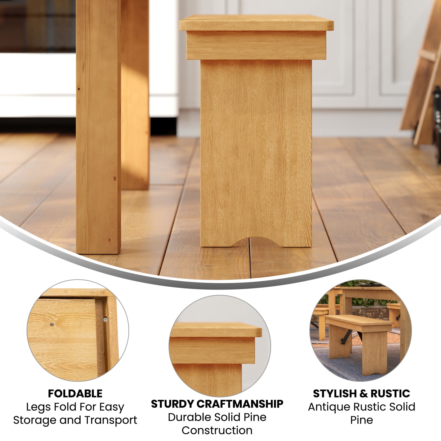 Flash Furniture HERCULES Series Folding Farm Bench 17 34inH x 12inW x 40 14inD Light Natural PopularChairscom