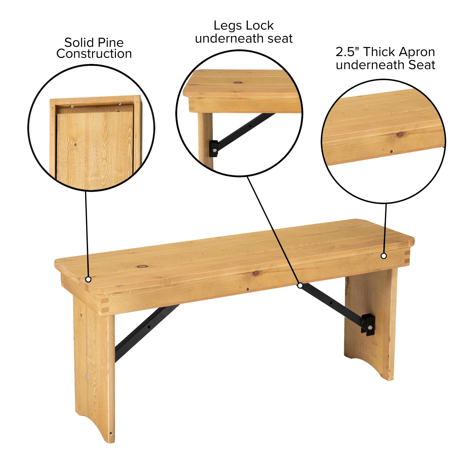 Flash Furniture HERCULES Series Folding Farm Bench 17 34inH x 12inW x 40 14inD Light Natural PopularChairscom